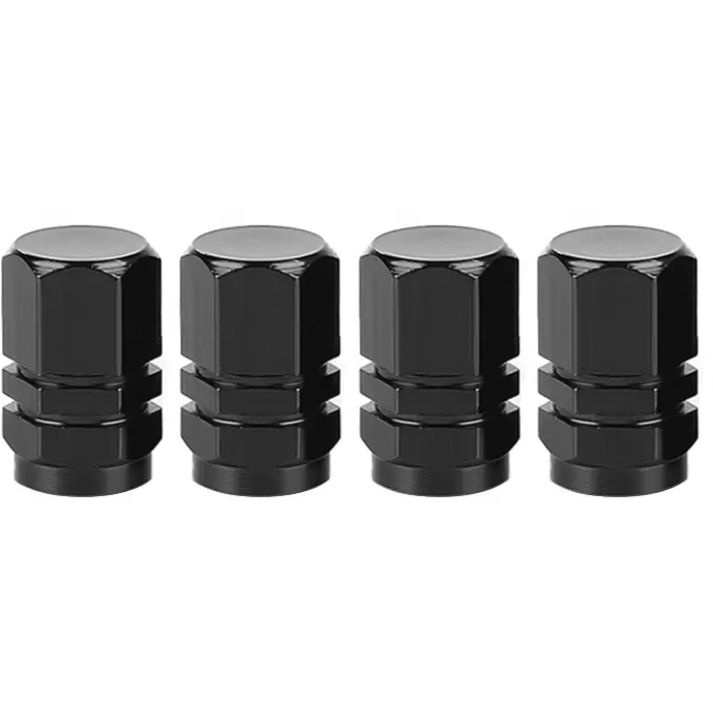 TT-products ventieldopppen hexagon black aluminium 4 stuks zwart