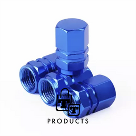 TT-products ventieldopppen hexagon blue aluminium 4 stuks blauw