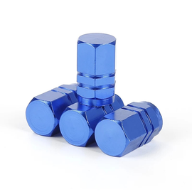 TT-products ventieldopppen hexagon blue aluminium 4 stuks blauw