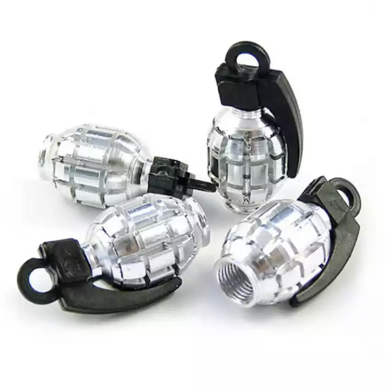 TT-products ventieldoppen Silver Grenades handgranaat 4 stuks zilver