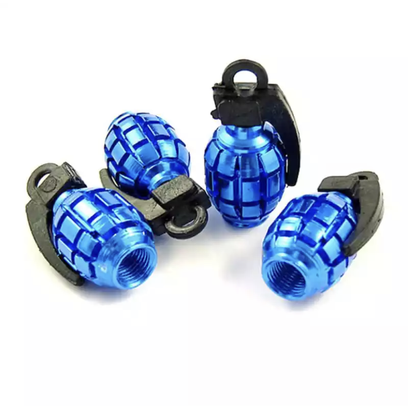 TT-products ventieldoppen Blue Grenades handgranaat 4 stuks blauw