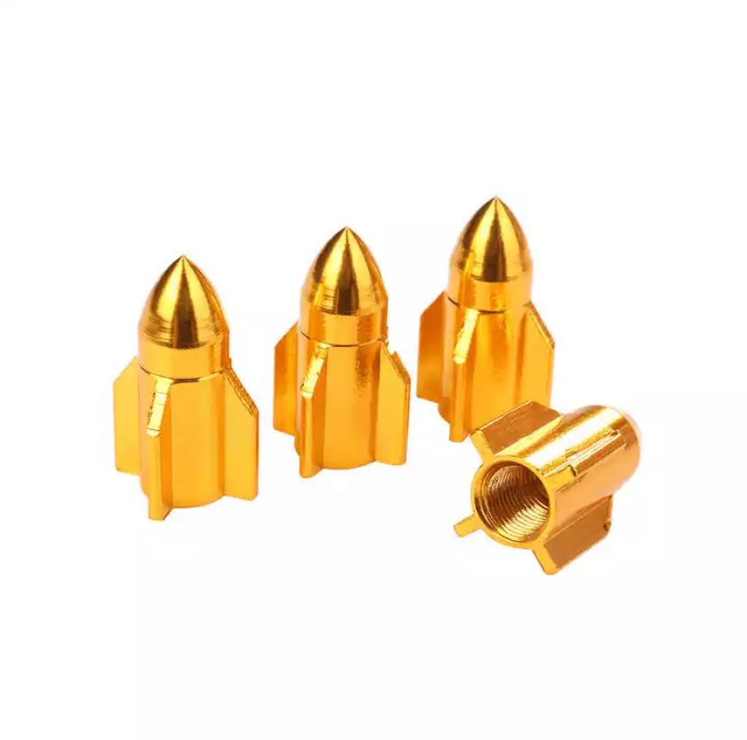 TT-products ventieldoppen Gold Rockets aluminium 4 stuks Goud